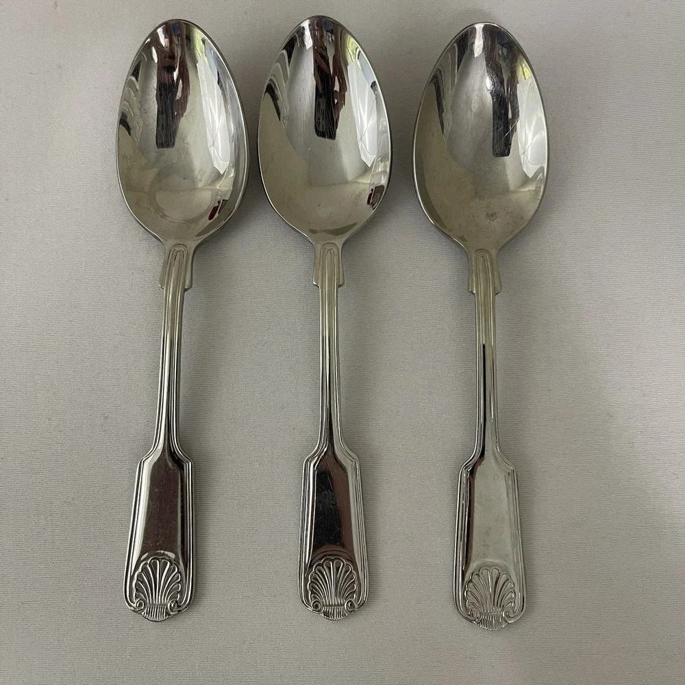 3 Towle London Shell Stainless Satin Soup Spoons 18/10